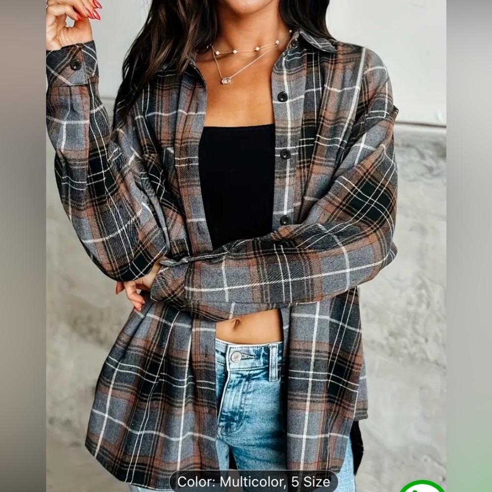 NWOT Plaid flannel shirt from Temu. Size M.